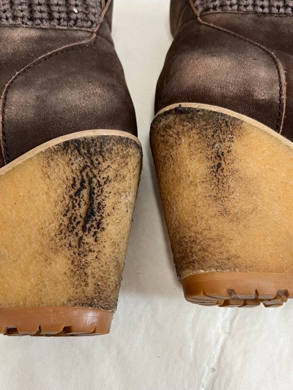 See by Chloé boots Wallabee wedge brown suede 40 9.5 high heel lace up knit cuff - Picture 9 of 15